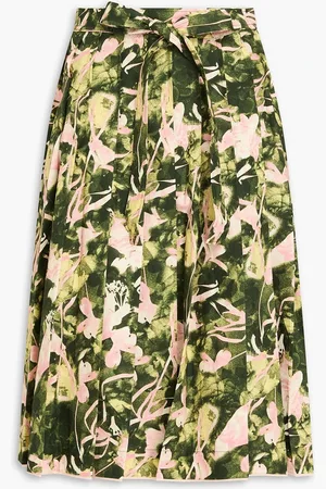 3.1 Phillip Lim Plissierter Rock aus Baumwollpopeline mit Print - Grün - US 0