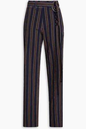 Tory Burch Gestreifte Hose mit geradem Bein aus Stretch-Baumwolle in Knitteroptik - Blau - US 0