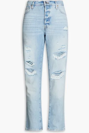 Frame Le Slouch hoch sitzende Jeans mit geradem Bein in Distressed-Optik - Blau - 27