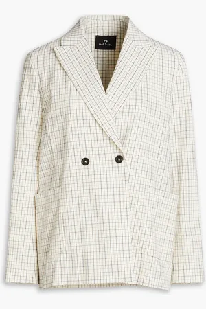 Paul Smith Doppelreihiger Blazer aus Seersucker aus einer Baumwollmischung mit Karomuster - Weiß - IT 44