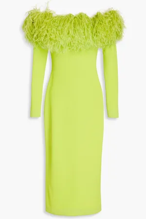 Elie saab Schulterfreies Midikleid aus Stretch-Strick mit Federverzierung - Grün - FR 36