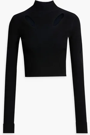 DION LEE Cropped Rollkragenpullover aus Rippstrick mit Cut-outs - Blau - UK 10