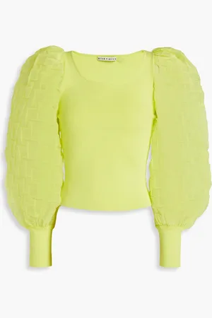 ALICE+OLIVIA Alice Olivia - Abella Pullover aus Rippstrick mit Organzaeinsätzen - Gelb - M