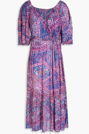 Bash Gerafftes Midikleid aus Musselin mit Print - - 0