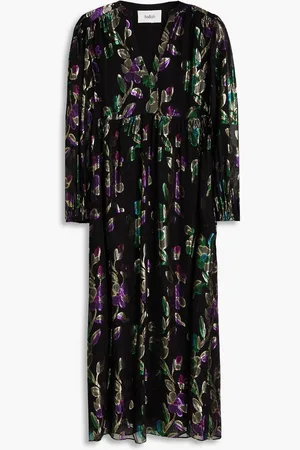 Bash Midikleid aus Chiffon mit Metallic-Fil-Coupé und Raffung - - 1