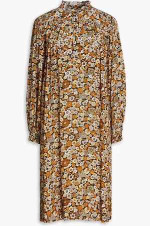 Antik Batik Gerafftes Kleid aus Crêpe de Chine mit floralem Print - - FR 40