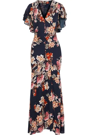 Nicholas Fluted floral-print silk-chiffon maxi dress - Blau - US 0