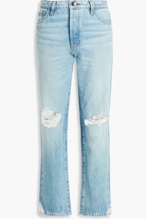 Frame Le Slouch hoch sitzende Jeans mit geradem Bein in Distressed-Optik - Blau - 23