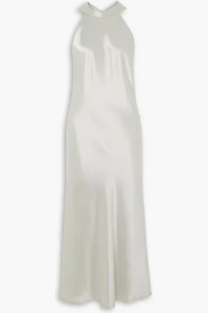GALVAN Sienna Neckholder-Midikleid aus Satin - Grau - FR 44