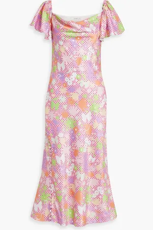 OLIVIA RUBIN Midikleid aus Satin mit Print und Zierknöpfen - - UK 4