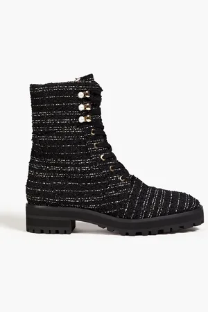 Stuart Weitzman Combat Boots aus Tweed mit Kunstperlen - - EU 35