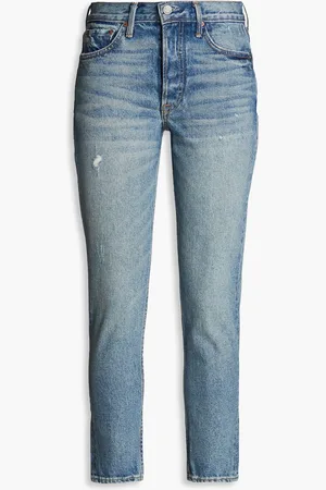 GRLFRND Karolina hoch sitzende Skinny Jeans in Distressed-Optik - Blau - 24