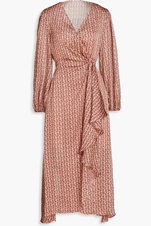 Maje Midikleid aus Satin mit floralem Print und Wickeleffekt - Orange - FR 36