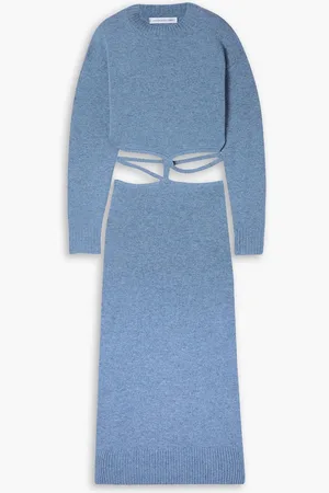 CHRISTOPHER ESBER Midikleid aus einer Woll-Kaschmirmischung mit Cout-outs zum Binden - Blau - L