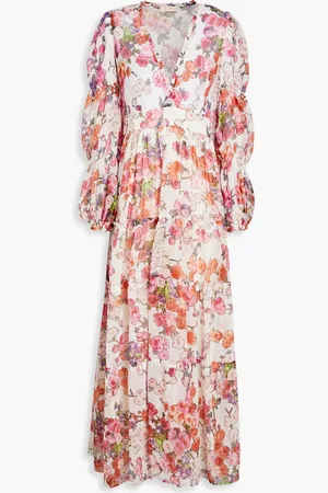 by Ti Mo Maxikleid aus Krepon mit floralem Print und Raffung - - XS