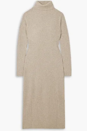 Allude Midikleid aus geripptem Kaschmir mit Rollkragen - Neutral - XL