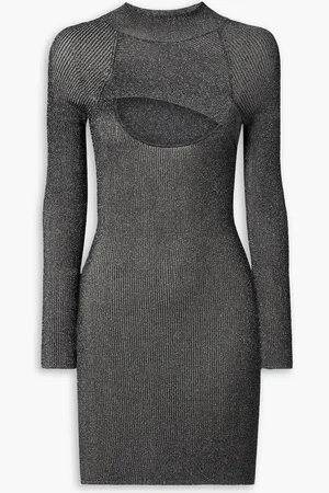 Alix NYC Carder Minikleid aus Metallic-Rippstrick mit Cut-out - Grau - XL