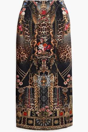 Camilla Rock aus Crêpe de Chine aus Seide mit Print und Verzierung - Grau - XS