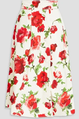Carolina Herrera Midirock aus einer Baumwollmischung mit floralem Print und Falten - - US 0