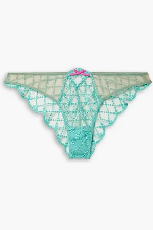 FLEUR DU MAL Dotty Höschen aus besticktem recyceltem Tüll - Blau - 5