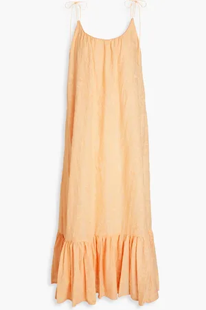 Agua by Agua Bendita Bossa Maxikleid aus Baumwolle mit Stickereien und Raffung - Orange - L