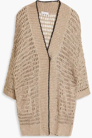 Brunello Cucinelli Cardigan aus Lochstrick aus einer Leinen-Seidenmischung mit Pailletten - Neutral - M