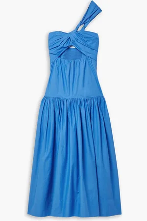 A.L.C. Aubrey gestuftes Midikleid aus Baumwollpopeline mit Cut-outs und asymmetrischer Schulterpartie - Blau - US 10