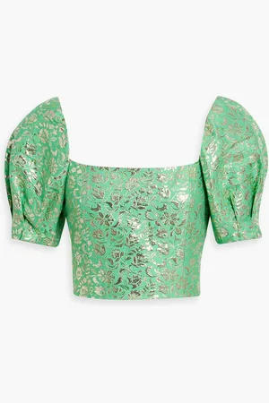 ALICE+OLIVIA Alice Olivia - Joslyn Cropped Oberteil aus Jacquard aus einer Baumwollmischung mit Metallic-Effekt - Grün - US 0