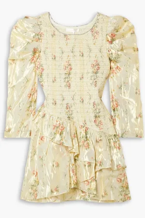 LOVESHACKFANCY Greenwich Minikleid aus Lamé mit Blumenprint, Raffungen und Verzierungen - Metallic - XL