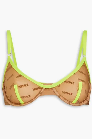 VERSACE Bedruckter Bügel-BH aus Stretch-Mesh in Metallic-Optik mit neonfarbenen Paspeln - Gelb - IT V B