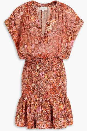 A.L.C. Carly Minikleid aus Seidenkrepon mit floralem Print und Raffung - - US 4