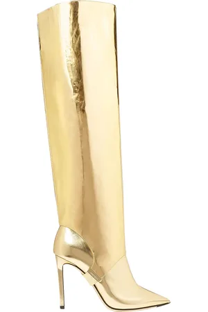Jimmy Choo Hurley 100 wandelbare, kniehohe Stiefel aus verspiegeltem Leder in Metallic-Optik - Metallic - EU 34.5