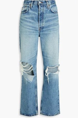 RE/DONE Hoch sitzende, ausgewaschene Jeans mit geradem Bein in Distressed-Optik - Blau - 25