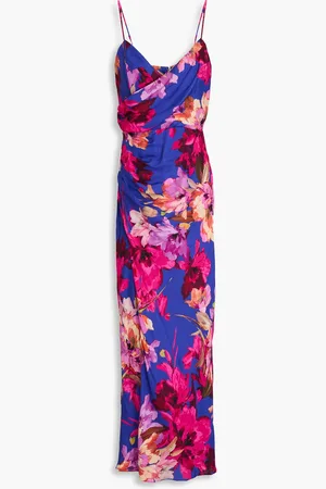 Nicholas Maxikleid aus Twill mit Wickeleffekt und floralem Print - Blau - US 4