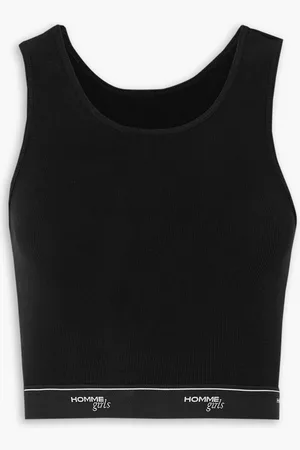 HOMMEGIRLS Cropped Tanktop aus Jersey aus gerippter Stretch-Baumwolle mit Jacquard-Besatz - - L/XL