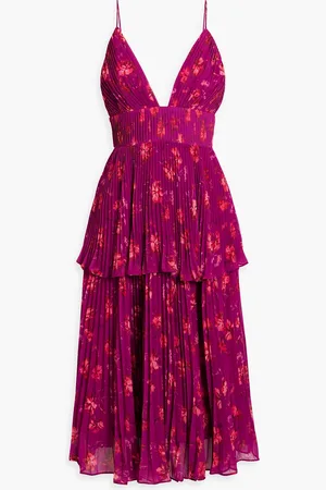 AMUR Gestuftes Midikleid aus Crêpe de Chine mit Falten - Lila - US 8