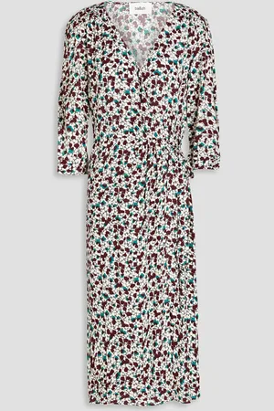 Bash Elen Midi-Wickelkleid aus Crêpe mit Print und Raffung - Burgunderrot - 0