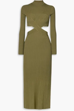 DION LEE Spiral Midikleid aus Rippstrick mit Cut-out - Grün - L