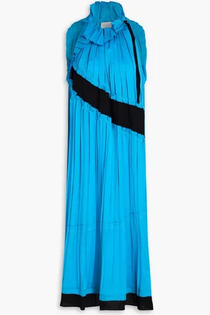 3.1 Phillip Lim Midikleid aus Georgette mit Falten und Einsätzen aus glänzendem Crêpe - Blau - XS