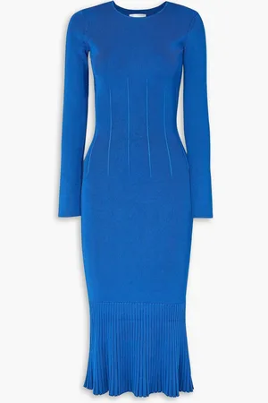 GALVAN Atalanta Midikleid aus Rippstrick mit Falten - Blau - L