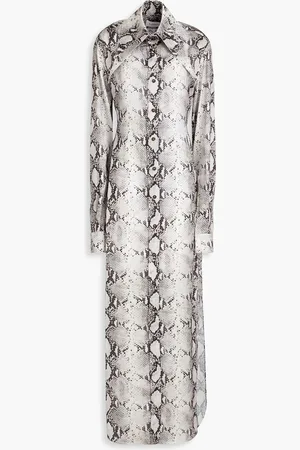 16Arlington Ione Hemdkleid in Maxilänge aus Satin mit Schlangenprint - Grau - UK 8