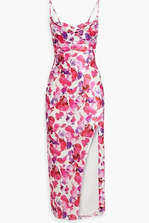 Nicholas Drapiertes Midikleid aus glänzendem Crêpe mit floralem Print - - US 6
