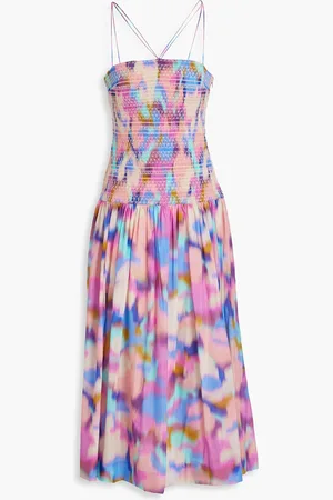Nicholas Gerafftes Midikleid aus Voile aus einer Baumwoll-Seidenmischung mit Print - - US 4