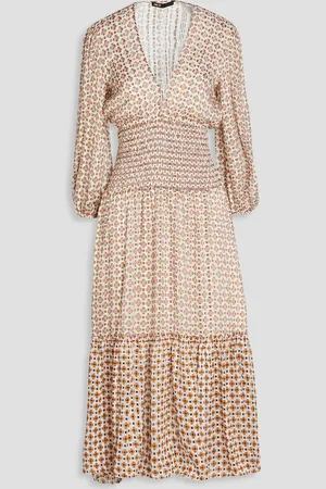 Maje Midikleid aus bedrucktem Georgette mit Raffung - Weiß - FR 36