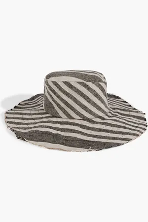 GIGI BURRIS MILLINERY Frances Sonnenhut aus Leinen mit Streifen - Weiß - ONESIZE