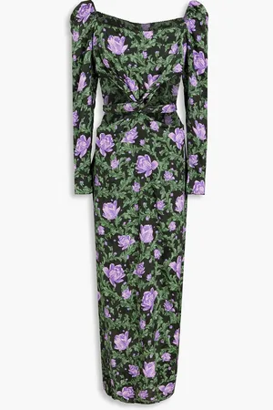 Agua by Agua Bendita Cuarzo Peonia Ocaso Maxikleid aus Leinen-Jacquard mit floralem Print und Cut-outs - Grün - M