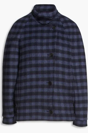 Kenzo Jacke aus Filz aus einer Wollmischung mit Karomuster - Blau - FR 42