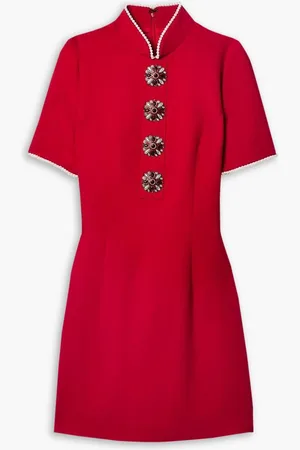 ANDREW GN Minikleid aus Crêpe mit Kunstperlen und Kristallen - Rot - FR 34