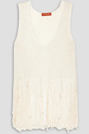 Altuzarra Wyman Oberteil aus Seide mit Kunstperlen und Distressed-Details - Weiß - XL