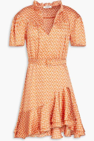 Sandro Bedrucktes Minikleid aus glänzendem Twill mit Rüschen - - FR 40